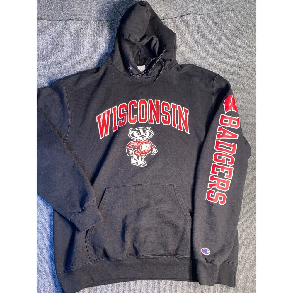 Wisconsin Badgers Champion Hoodie Football Men's L Black Authentic Athleticwear